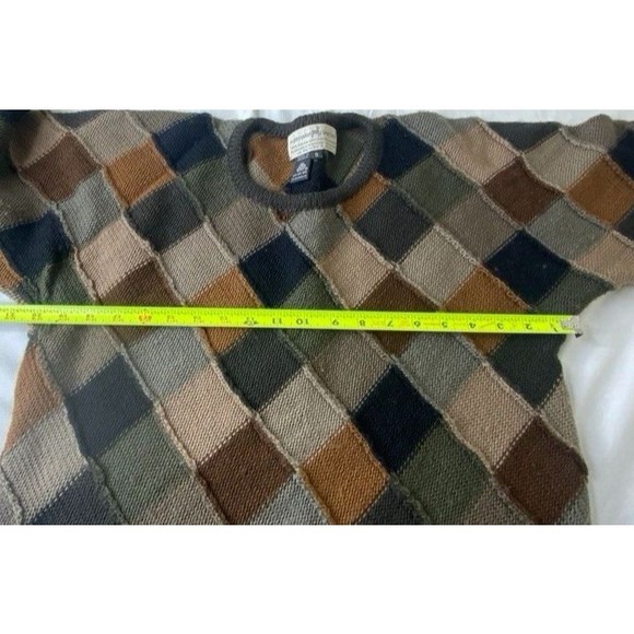 Peruvian Connection 100% Merino Wool Diamond Pattern Sweater Brown Green Size S - Picture 6 of 8